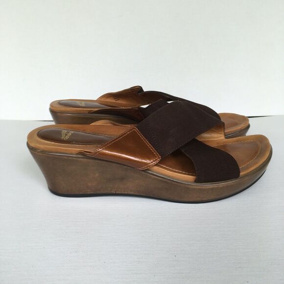 Dansko Sandals Size 41 10.5-11 US Ava Wedge Slide Elastic Cross-Strap Brown/Tan - Picture 6 of 11